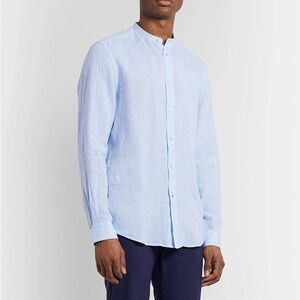 Hugo Boss Blue Linen Button Down Shirt Slim Fit